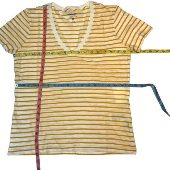 Madewell Gold and Cream Horizontal Stripe V Neck Tee Shirt Size S Style K7954 - Picture 8 of 8